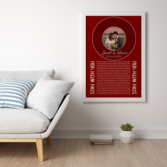 Retro Maroon Framed Art Print, Custom Song Lyrics Name Date