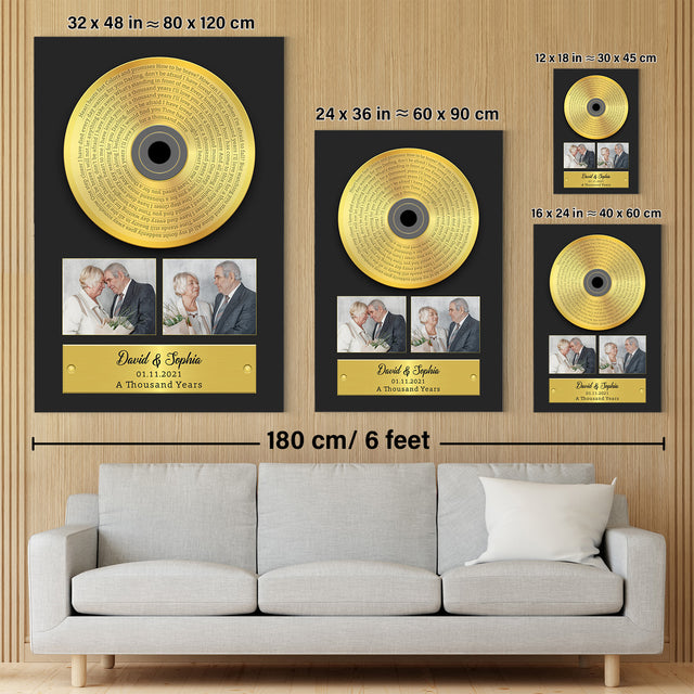 Custom Song Lyrics, Upload Photo, 2 Pictures, Customizable Text Vinyl Record Canvas