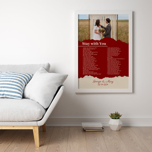Maroon Framed Art Print, Custom Song Lyrics Name Date