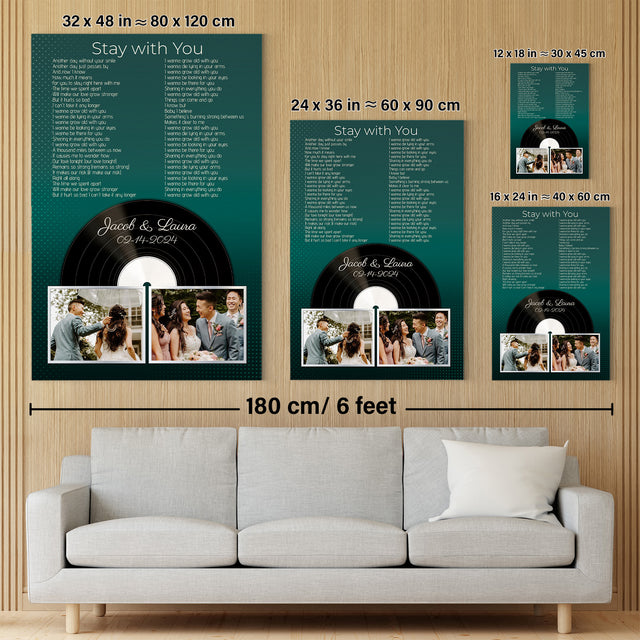 Personalized 2-Photo Song Lyrics Vintage Green Canvas Print