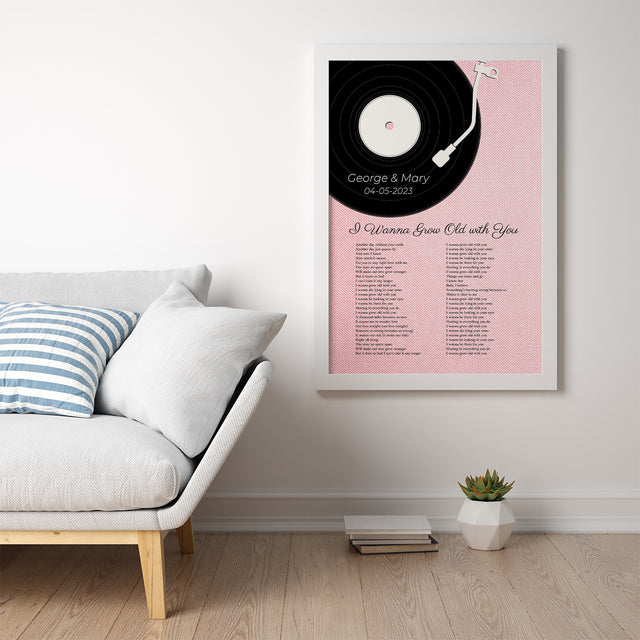 Tickled Pink Vinyl Record Framed Art Print, Custom Song Lyrics & Name