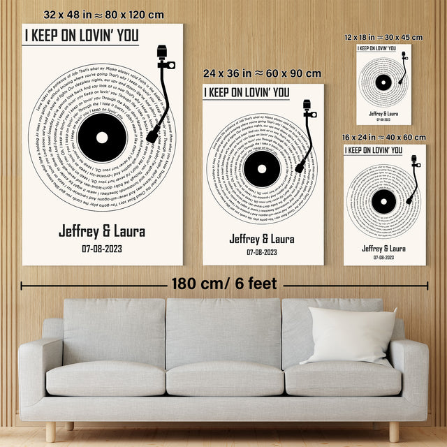 Custom Song Lyrics Vinyl Record White Canvas Print