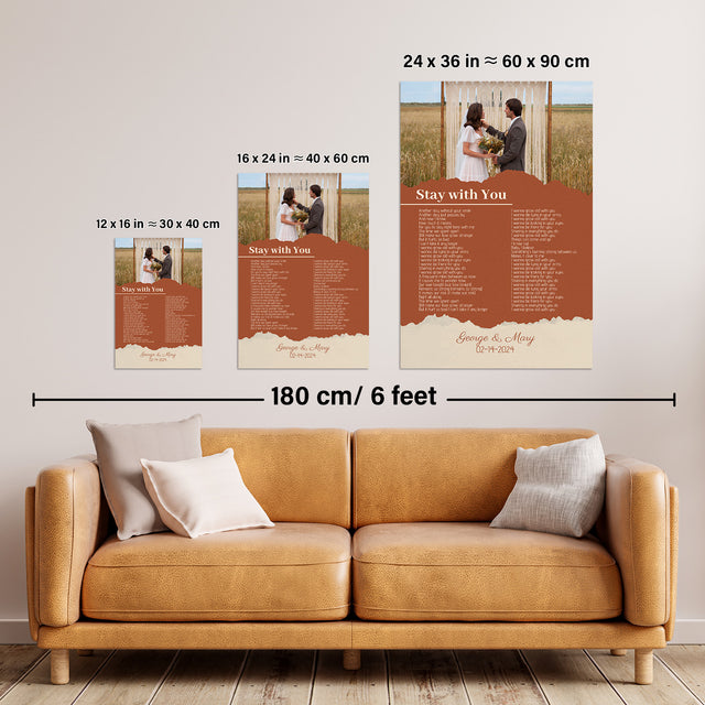 Photo Song Lyrics Orange Framed Art Print, Custom Song Lyrics Name Date