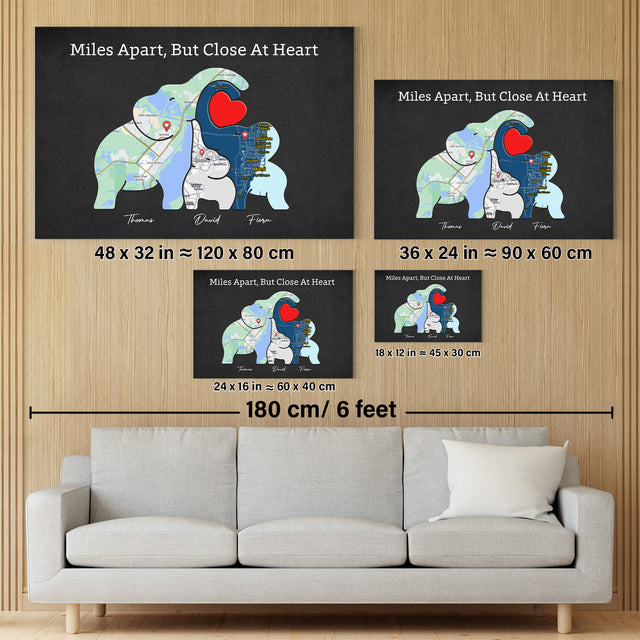 Family Map Print Canvas, Elephant Family Puzzle Style