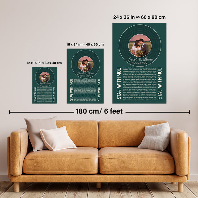 Forest Green Circular Photo Framed Art Print, Custom Song Lyrics Name Date