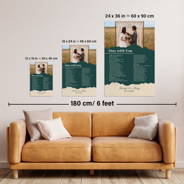 Photo Song Lyrics Green Framed Art Print, Custom Song Lyrics Name Date