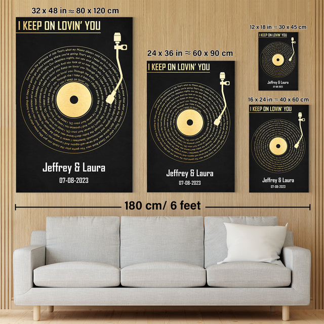 Custom Song Lyrics Vinyl Record Black Canvas Print