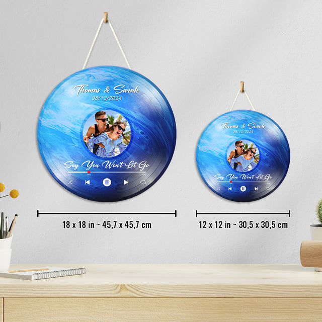 Custom Favorite Song Photo Round Wood Sign Neptune Planet Background