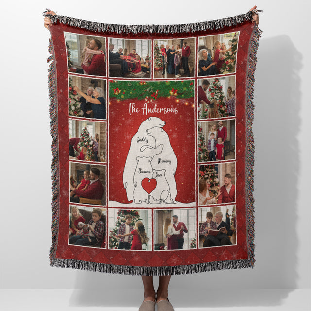 Personalized Family Photo Blanket, Polar Bear One Line Art