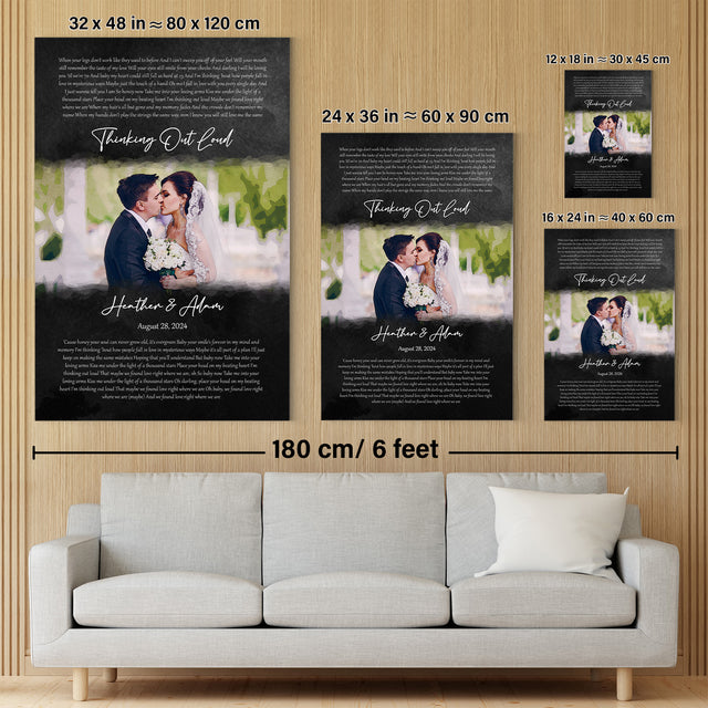 Custom Song Lyrics with Photo to Watercolor, Black Canvas