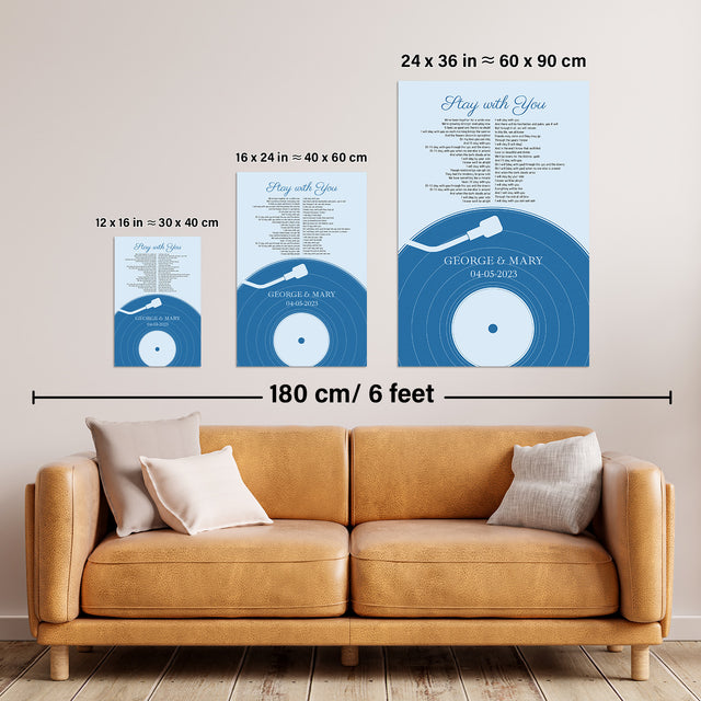 Personalized Frame With Song Lyrics, Pastel Blue Vinyl Record Framed Art Print