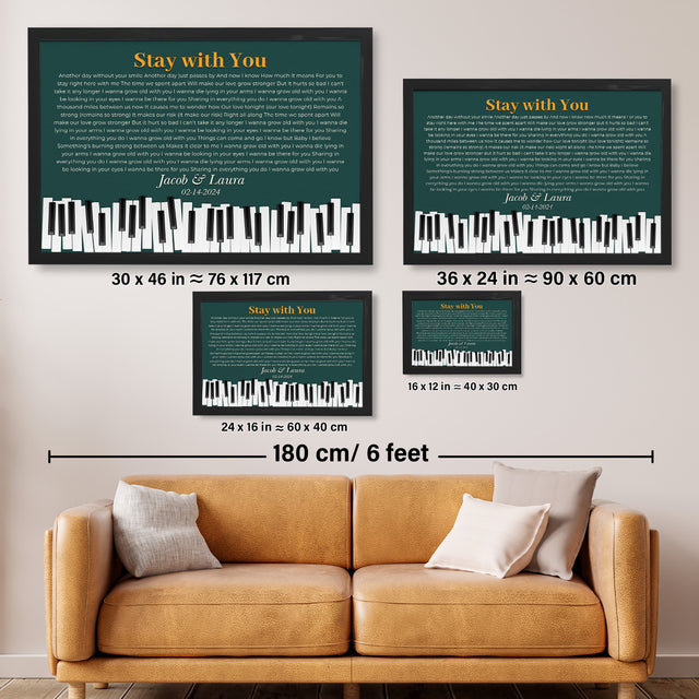 Custom Song Lyrics & Name, Vintage Green Piano Design Framed Art Print
