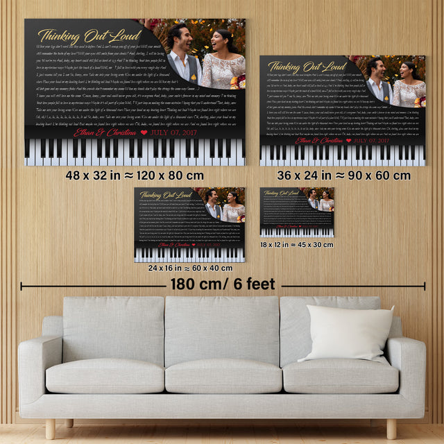 Custom Song Lyrics, Customizable Text And Upload Photo, Piano Art, Canvas Wall Art