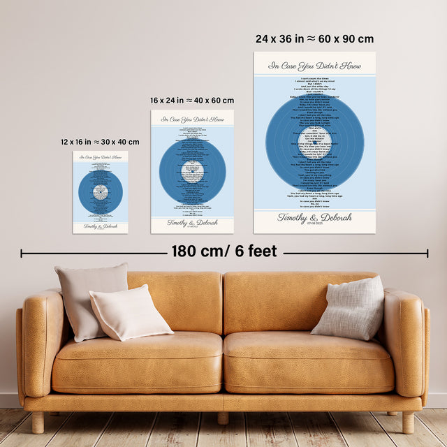 Personalized Frame Song Lyrics With Date, Ice Blue Vinyl Record Framed Art Print