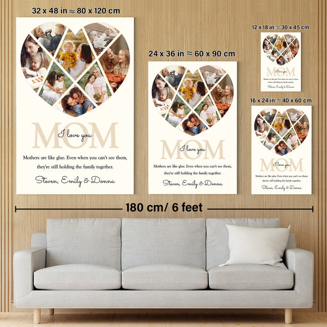 Personalized Mom Heart-Shaped Photo Collage Custom 8 Pictures