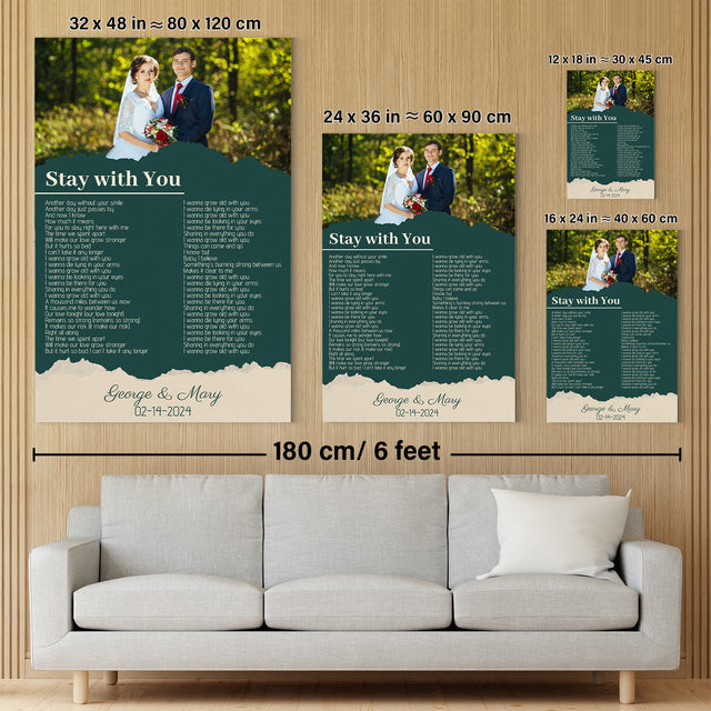 Custom Photo Song Lyrics Name Date Vintage Green Canvas Print