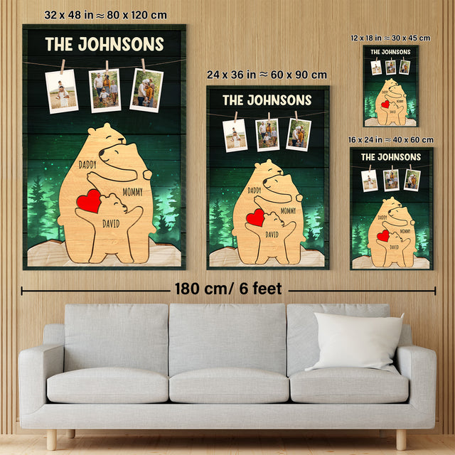 Personalized Bear Galaxy Canvas, Bear Family Puzzle Style, Custom Family Name