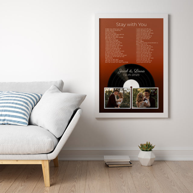 Personalized Song Lyrics & Name, Retro Orange Vinyl Record Framed Art Print