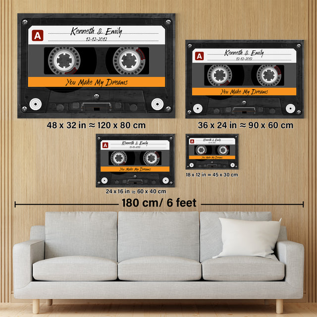 Custom Song Name, Customizable Name And Date Cassette Tape Canvas Wall Art