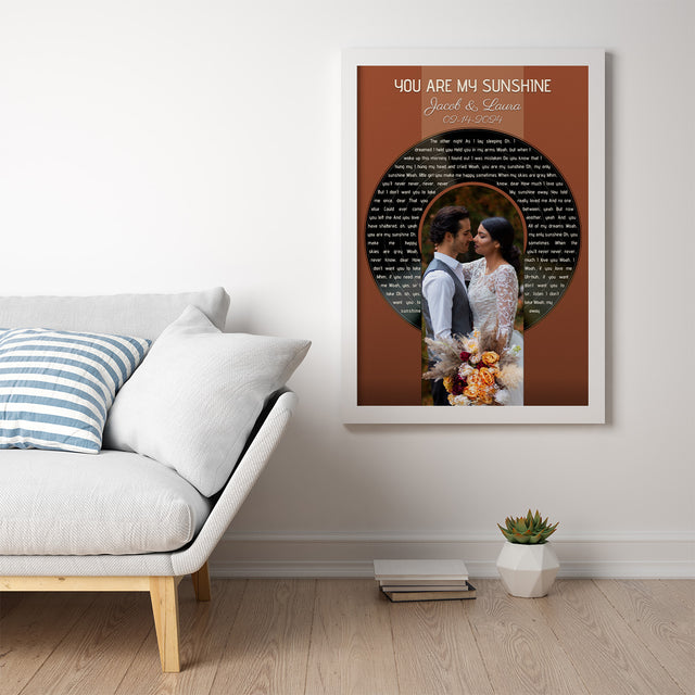 Photo Song Lyrics Vintage Orange Framed Art Print, Custom Song Lyrics Name Date