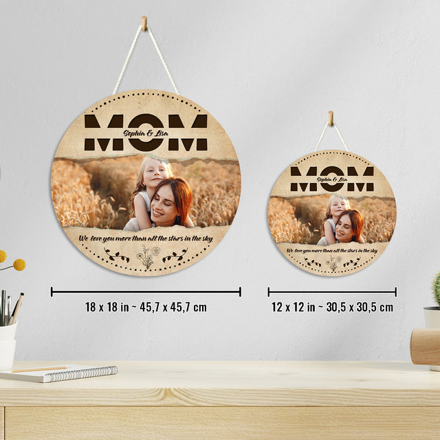 Mom, Customizable Photo And Name, Custom Round Wood Sign