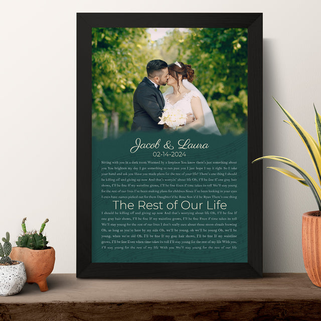 Half Song Lyrics Green Framed Art Print, Custom Song Lyrics Name Date
