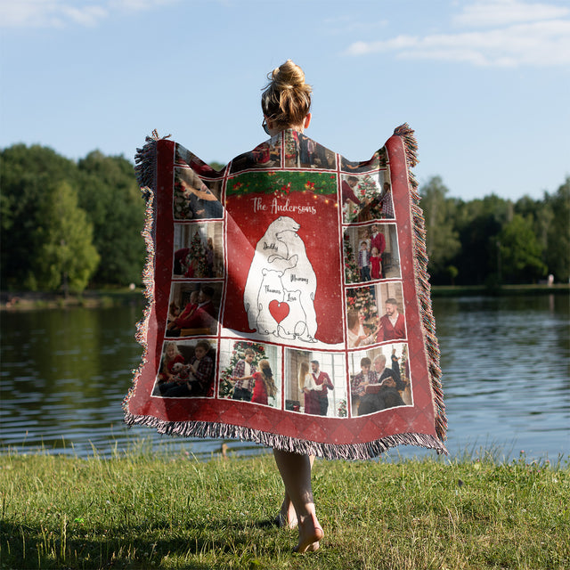 Personalized Family Photo Blanket, Polar Bear One Line Art