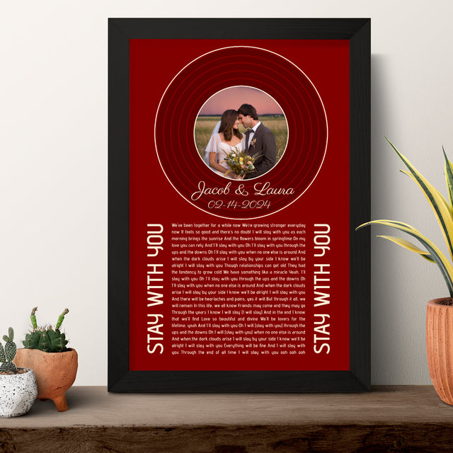 Retro Maroon Framed Art Print, Custom Song Lyrics Name Date