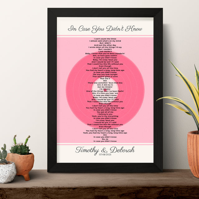 Personalized Song Lyrics, Tickled Pink Vinyl Record Framed Art Print