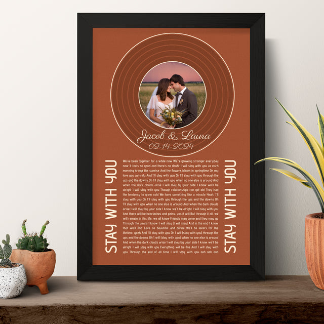 Rusty Orange Framed Art Print, Custom Song Lyrics Name & Date