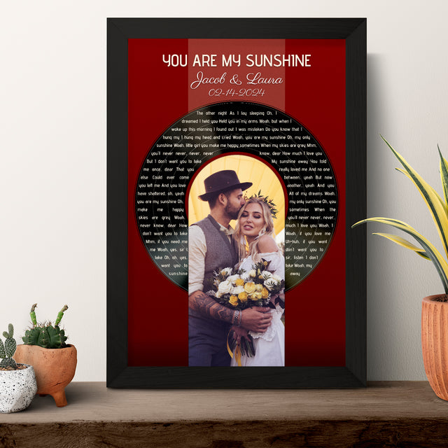 Vintage Maroon Framed Art Print, Custom Song Lyrics Name Date