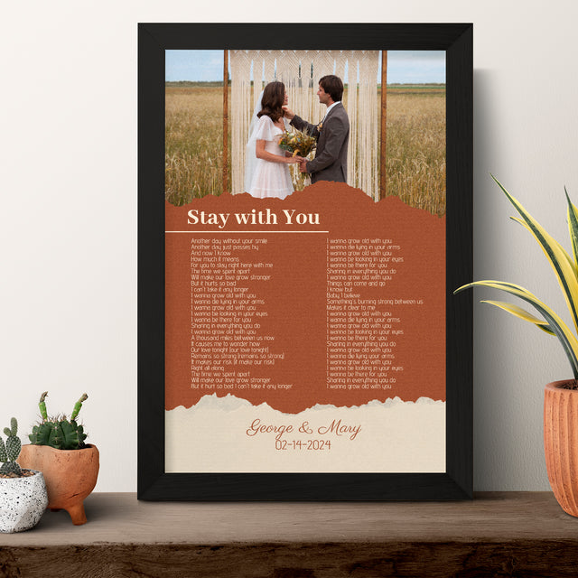 Photo Song Lyrics Orange Framed Art Print, Custom Song Lyrics Name Date