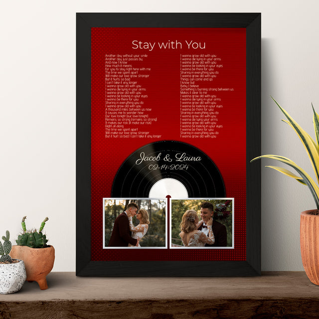 Personalized Retro Maroon Vinyl Record Framed Art Print
