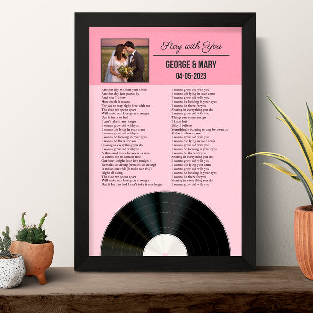 Tickled Pink Framed Art Print, Personalized Song Lyrics & Photo