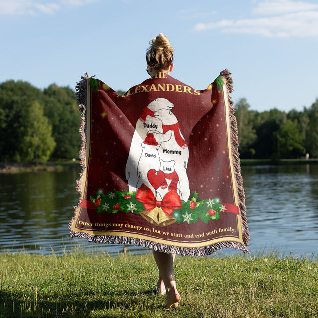 Christmas Polar Bear Custom Name Blanket, One Line Art Style