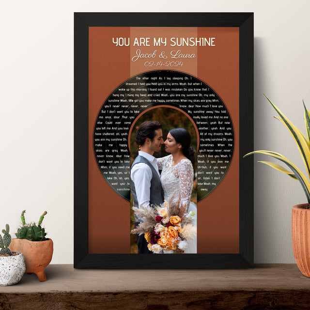 Photo Song Lyrics Vintage Orange Framed Art Print, Custom Song Lyrics Name Date