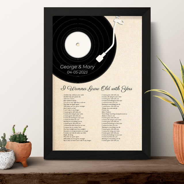 Sandy Vinyl Record Pastel Framed Art Print, Custom Song Lyrics & Name