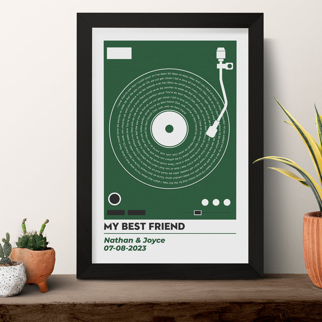Personalized Vinyl Record Lyrics Framed Art Print, Custom Song & Name