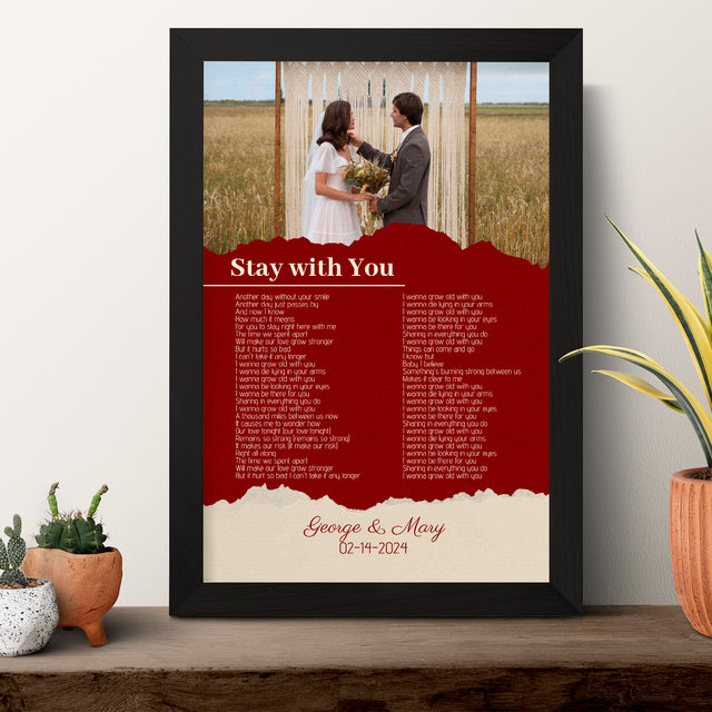 Maroon Framed Art Print, Custom Song Lyrics Name Date