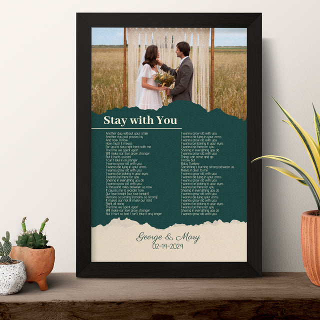 Photo Song Lyrics Green Framed Art Print, Custom Song Lyrics Name Date