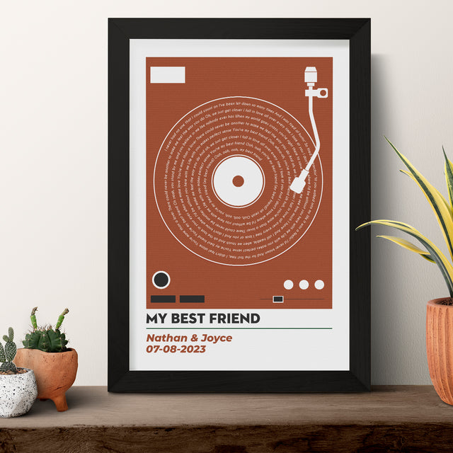 Vinyl Record Song Lyrics, Customize Song & Name Framed Art Print