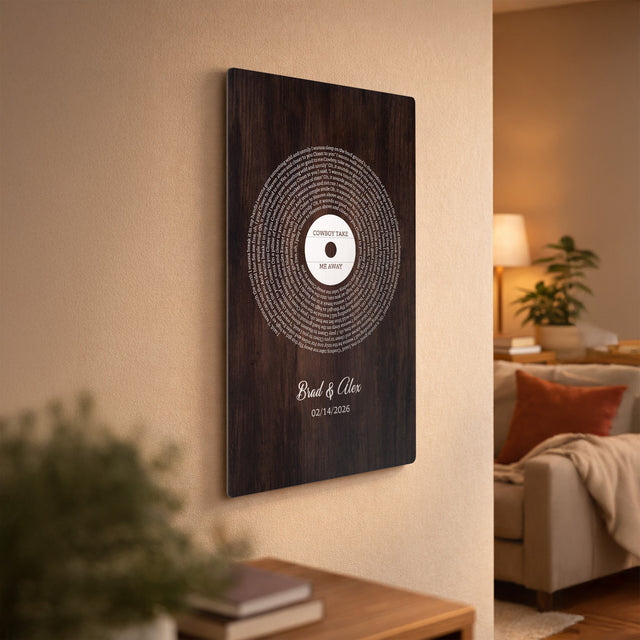 Personalized Wood-Style Vinyl Song Lyrics Metal Print