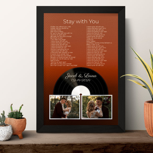 Personalized Song Lyrics & Name, Retro Orange Vinyl Record Framed Art Print