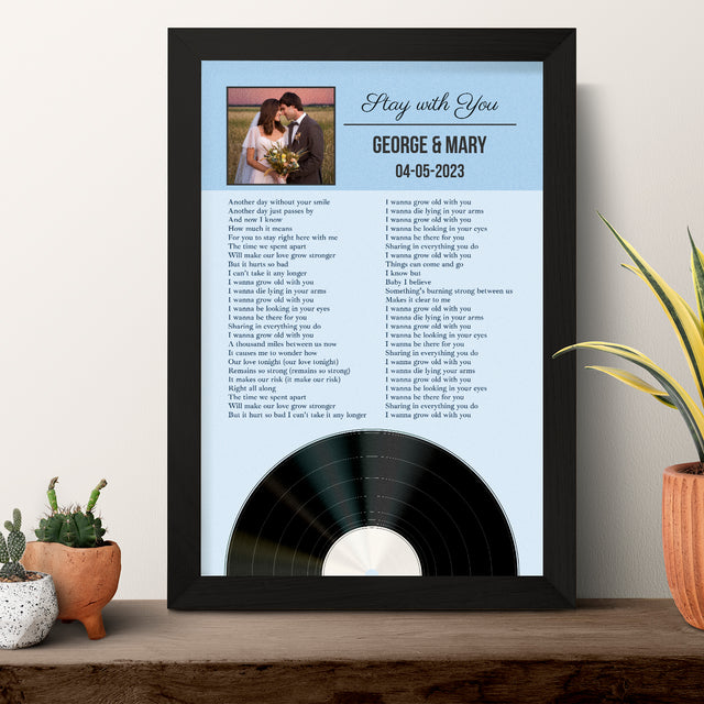 Personalized Favorite Song Lyrics, Ice Blue Framed Art Print with Your Own Photo