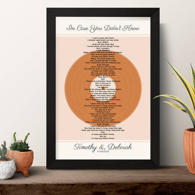Personalized Song Lyrics & Date, Sandy Vinyl Record Framed Art Print