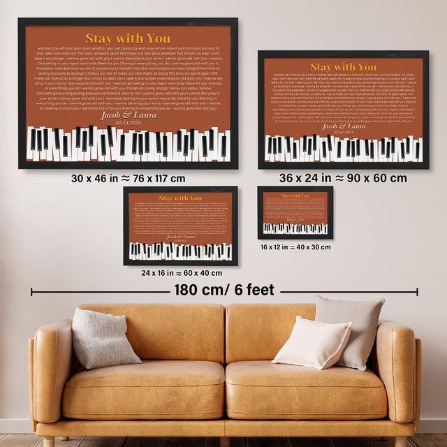 Custom Song Lyrics & Name, Vintage Orange Piano Design Framed Art Print