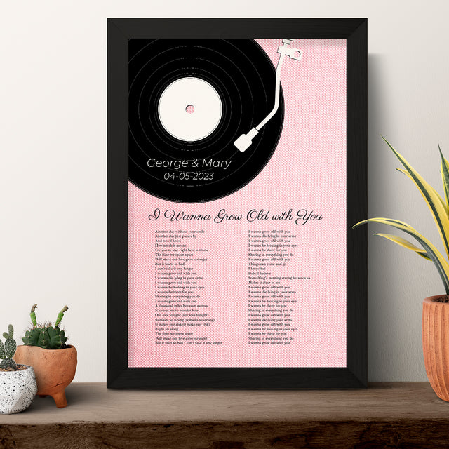 Tickled Pink Vinyl Record Framed Art Print, Custom Song Lyrics & Name