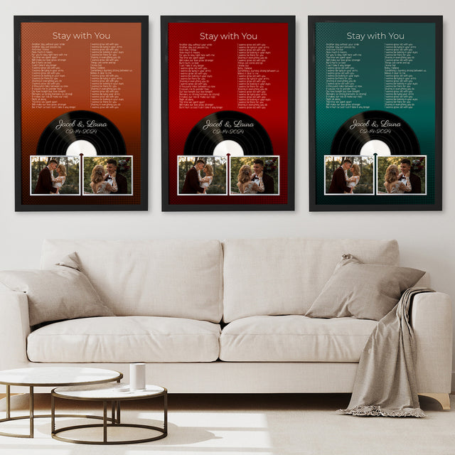 Personalized Photo Song Lyrics & Name, Retro Green Vinyl Record Framed Art Print