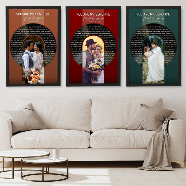 Photo Song Lyrics Vintage Green Framed Art Print, Custom Song Lyrics Name Date