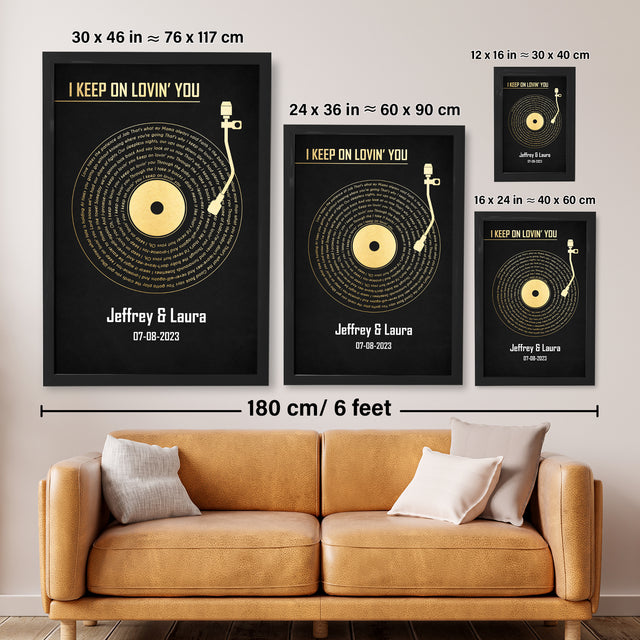 Personalized Song Lyrics & Name, Black Vinyl Record Framed Art Print